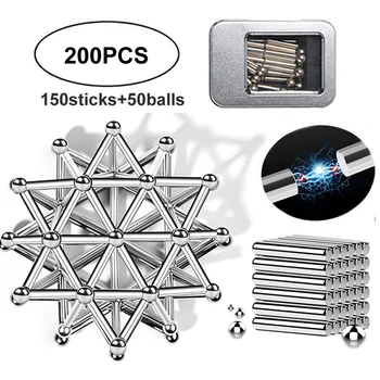 

200PCS Magnetic Designer Magnetic Building Blocks Magnet Sticks Metal balls Stress-Relief Toys for Kids Adults