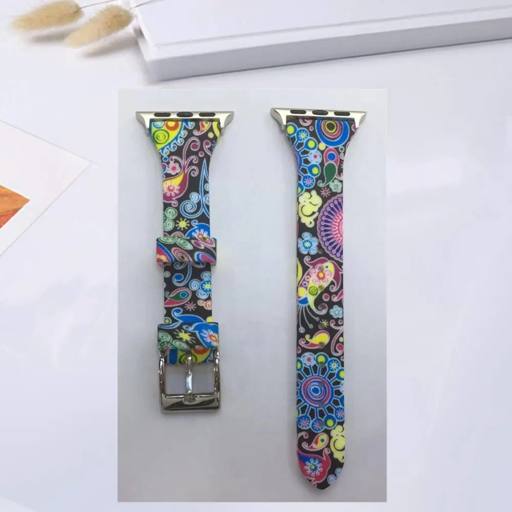 Colorful Jellyfish Ремешок для Apple Watch 38 мм 40 мм 42 мм 44 мм, силиконовый тонкий браслет с цветочным принтом iWatch полосы для Apple Watch серии 4 3 2 1 - Цвет ремешка: Colorful Jellyfish