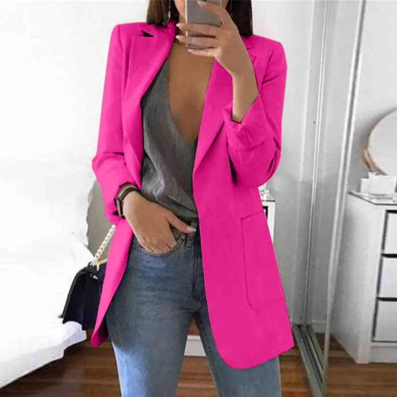 ELSVIOS 5XL повседневное осеннее пальто с длинными рукавами и отложным воротником