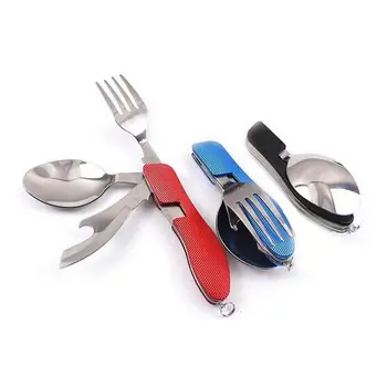 

3 In 1 Outdoor Foldable Cutlery Fork Spoon Stainless Steel Folding Cutlery Camping Picnic Pocket Kits