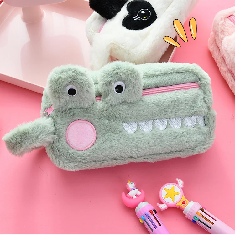 Portable plush pencil case cute animal pencil bag School stationery bag  Double layer pen case prize kawaii pen bag girl handbag