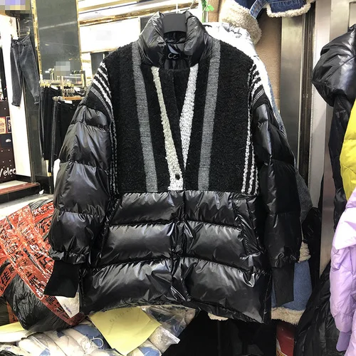 black SuperAen, теплые парки, пальто, Европа,, зима, новинка, дикие, хлопок, модные парки, пальто для женщин, дикая, повседневная, женская одежда - Цвет: black