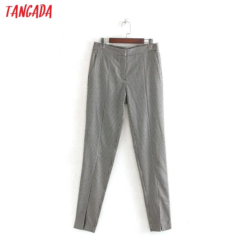 Tangada fashion women plaid long suit pants trousers zipper pocket office lady long pants pantalon CE128