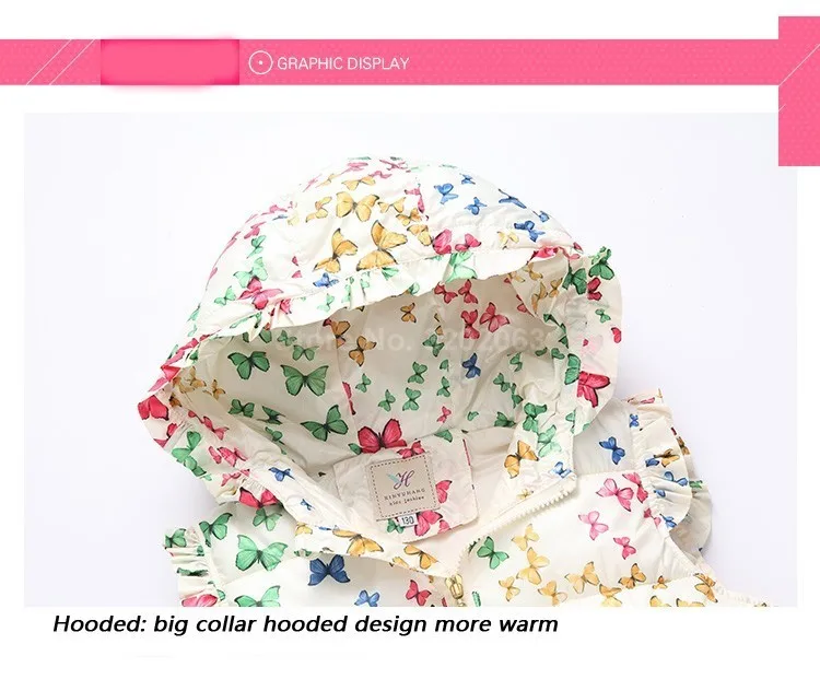 In the winter of new children vest butterfly printing design of baby girls vest in cap lovely vest children warm clothes
