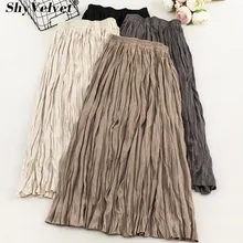 Винтажные женские плиссированные юбки с эластичной резинкой на талии, замшевая длинная юбка в японском стиле, осенне-зимняя Студенческая юбка с высокой талией