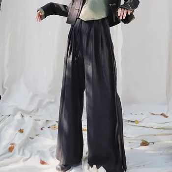 

Korea can ship lightweight Cupro high waist straight pants for women black wide leg pants vent trousers 2020 spring new YH984