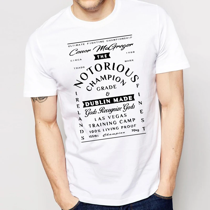 

Subtle Design Notorious Champion Crade Pattern Print White Short Sleeve T-Shirt 2019 Summer Cotton O-neck Male Tops