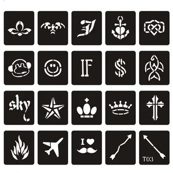 

35 Designs/set Glitter Tattoo Stencils Small Pattern Henna Stencils for Kids Women Men Enfant Airbrush Pochoirs Pour Peinture