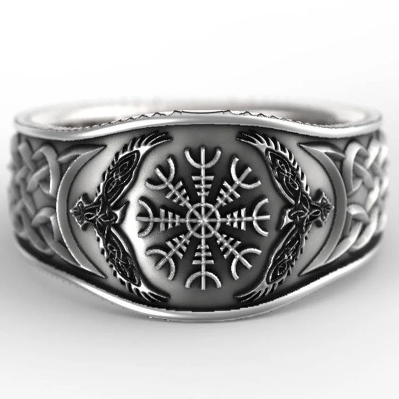 Finger Ring Nordic mythology Viking Celtic compass retro graffiti plated ring man