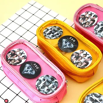 

1 Pcs K-POP Simple EXO PU Pencil Case Makeup Pouch Organizer Pen Bag Fans Stationery Student Kids Fans Gifts