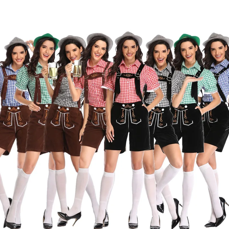 

2019 Women's Multi-color Germany Traditional Beer Service Suspender Pants Set Europe And America Bar Meal Work Clothes Beer