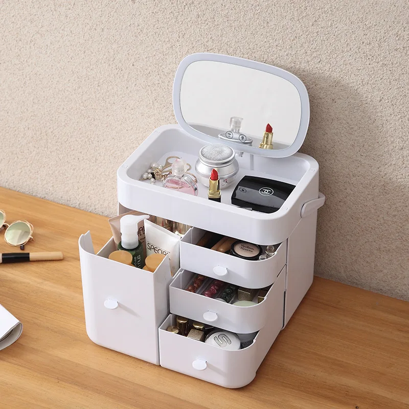 

Trend LED Mirror Cosmetic Box Multifunctional Multi-layer Home Desktop Finishing Box Dressing Table Skin Care Makeup Tool Shelf