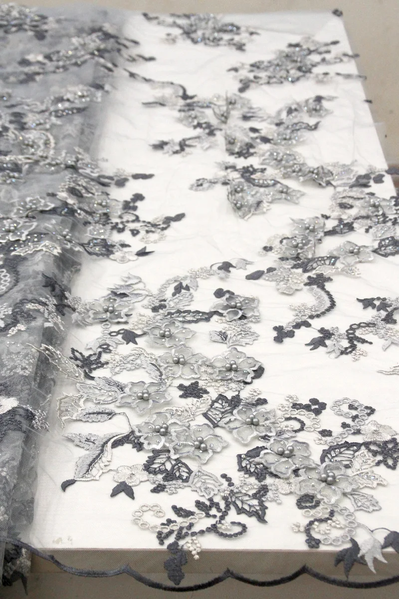 

Latest African 3D Lace Fabric 2019 High Quality Beaded Lace 5 yards French Embroidery for Nigerian Women Dresses Mesh Fabric