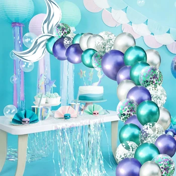 

New Mermaid Birthday Balloon Mermaid Disposible Tableware Plate Cup for Baby Shower Party Decor Kids Mermaid Party Supply