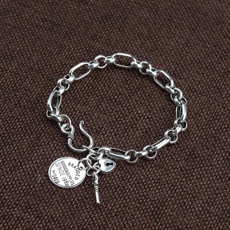 BALMORA Настоящее серебро 925 проба браслеты с подвеской в форме сердца для женщин и мужчин подарок любовника Ретро панк крутые ювелирные изделия 18 см цепь Wrast
