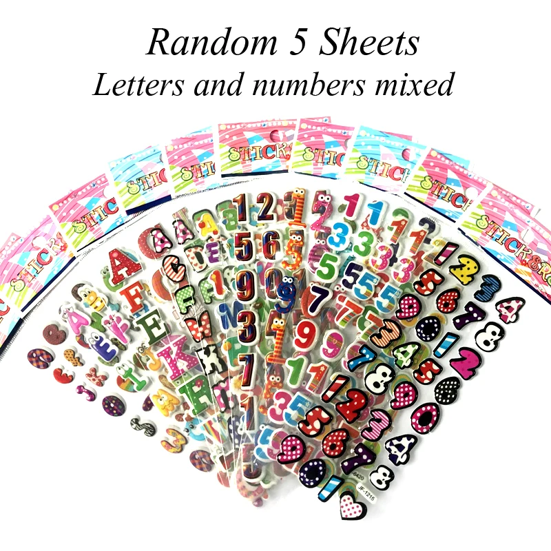 25/10/5 Sheets 3D Puffy Bubble Stickers Cartoon Princess cat Waterpoof DIY Baby Toys for Children Kids Boy Girl GYH - Цвет: 5 Letters Numbers