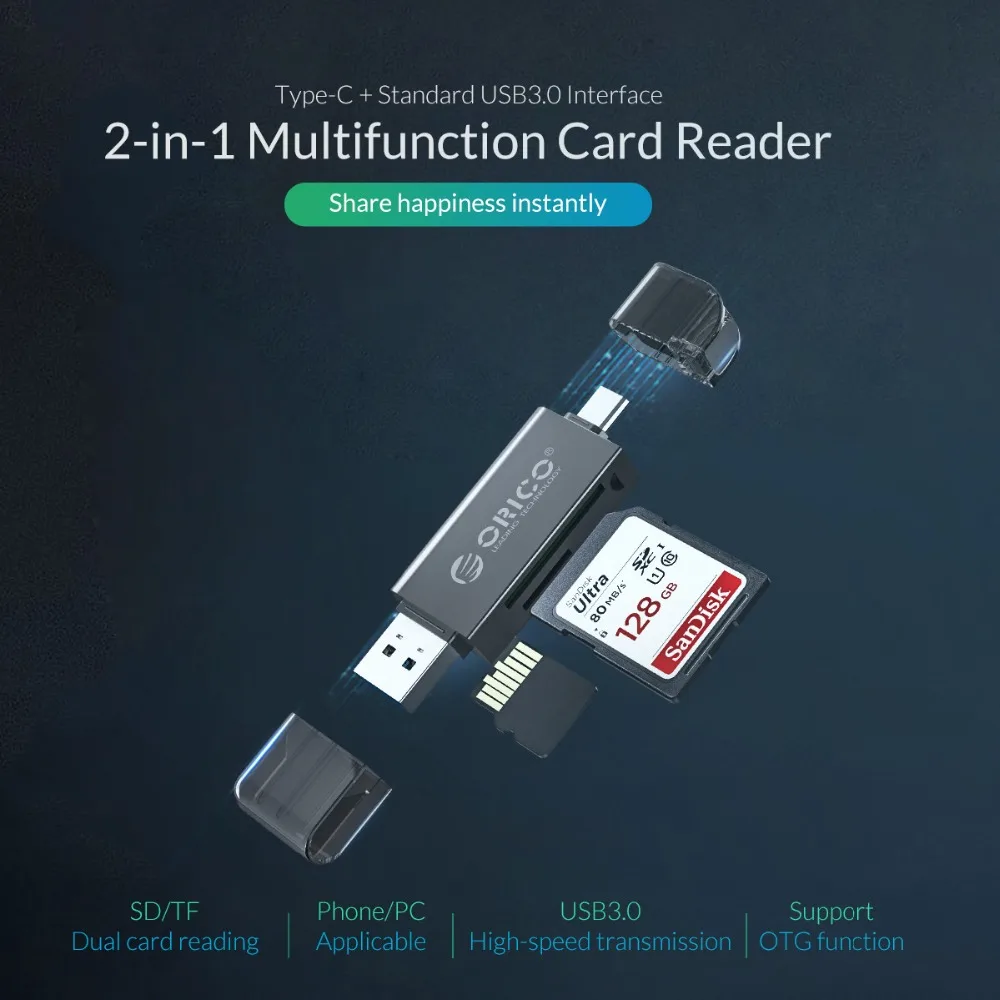 ORICO USB 3,0 Micro SD кард-ридер USB 3,0 Micro SD TF кард-ридер максимальная поддержка 128 ГБ для компьютера USB 3,0 кард-ридеры