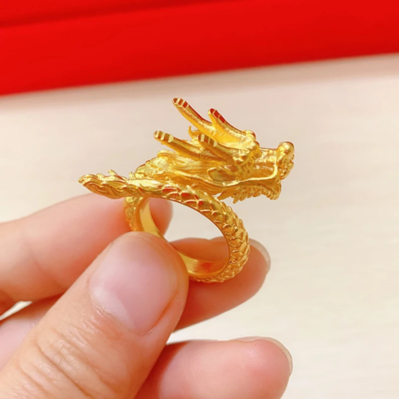 Африканские золотые кольца для мужчин 3D кольцо на палец дракона регулируемые