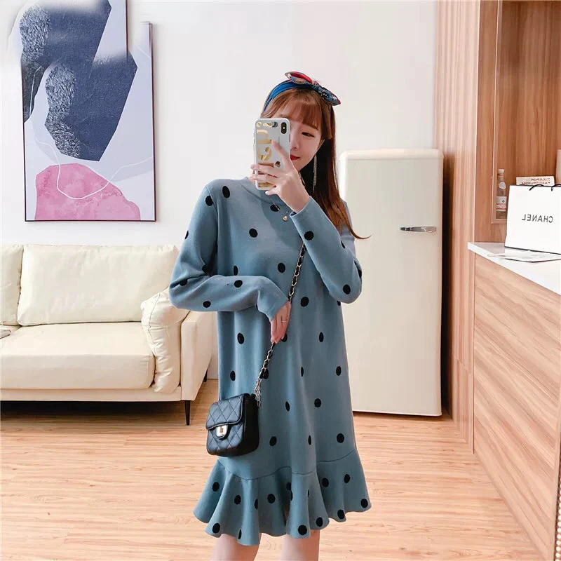 Джерси для женщин vestido elegante de manga larga con volantes otouno Invierno para mujer vestido midi de punto