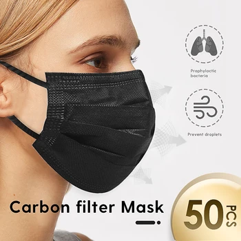 

50Pcs Disposable Mask 4 Layer Carbon Filter Dustproof Facial Protective Cover Masks Maldehyde Prevent Bacteria Anti-virus Masks
