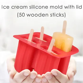 

4 Cellls Silicone Ice Cream Tubs Eco-Friendly Popsicle Mold Handmade Ice Cube Tray Child For Kitchen Dining Bar Accessories