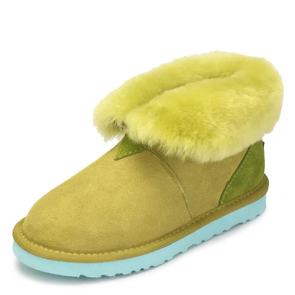Модные женские зимние сапоги из натуральной овечьей кожи; натуральный мех; Шерсть; ботильоны; женские теплые зимние ботинки; нескользящая обувь - Цвет: Apple Green
