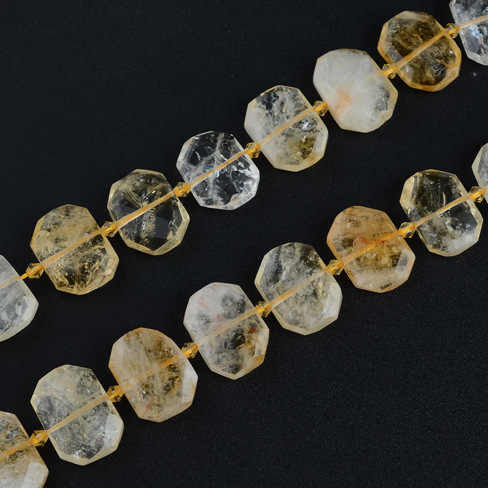 Natural Genuine Facetec Clear Yellow Citrine Quartz Crystal Slab Cushion Rectangle Nugget 15X20mm 15