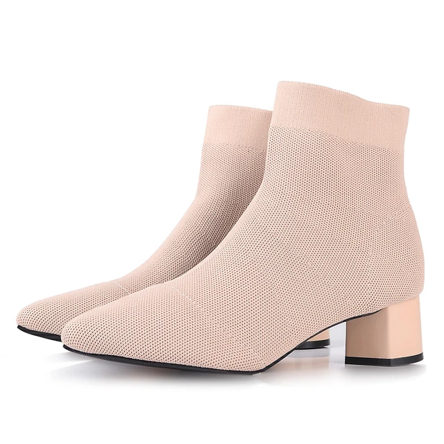 $US $19.78 Black Beige Women Knit Elastic Socks Boots Shoes Elegant Pointed Toe Ankle Boots Women stretched fa