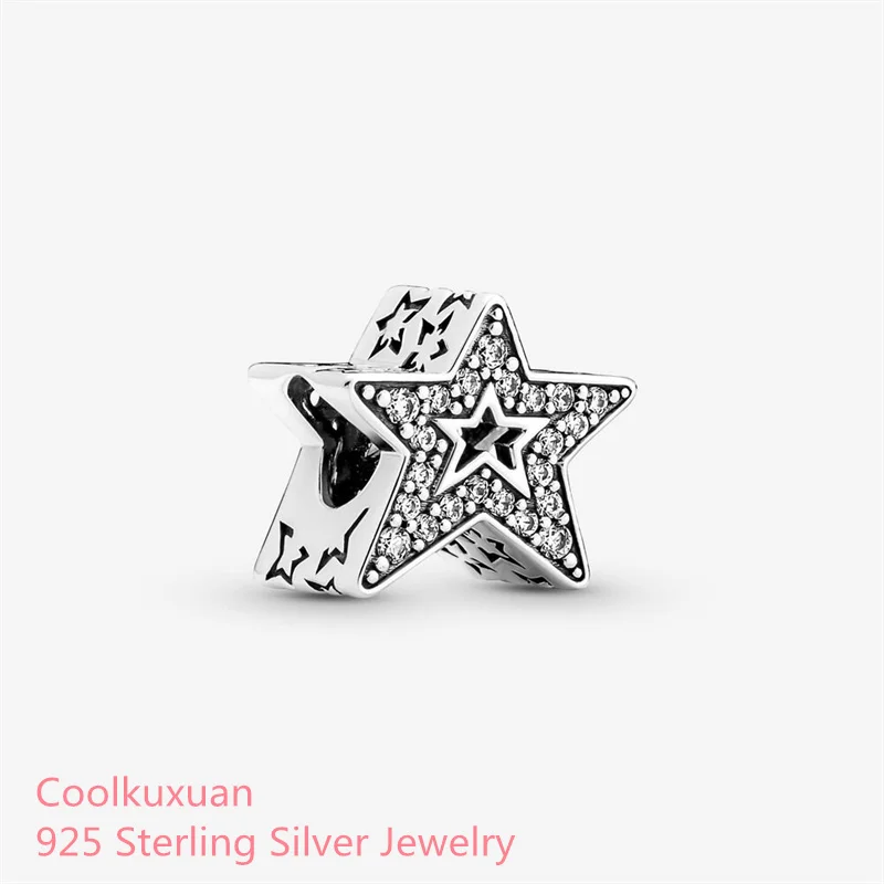 

Sparkling Asymmetric Star Charm beads 100% 925 Sterling Silver Fits Original Pandora bracelets Jewelry Making