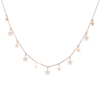 

Little Stars Necklace Trendy Crystal Tassel Star Stainless Steel Chain Chokers Necklaces Rose Gold Color Jewelry Gifts for Women