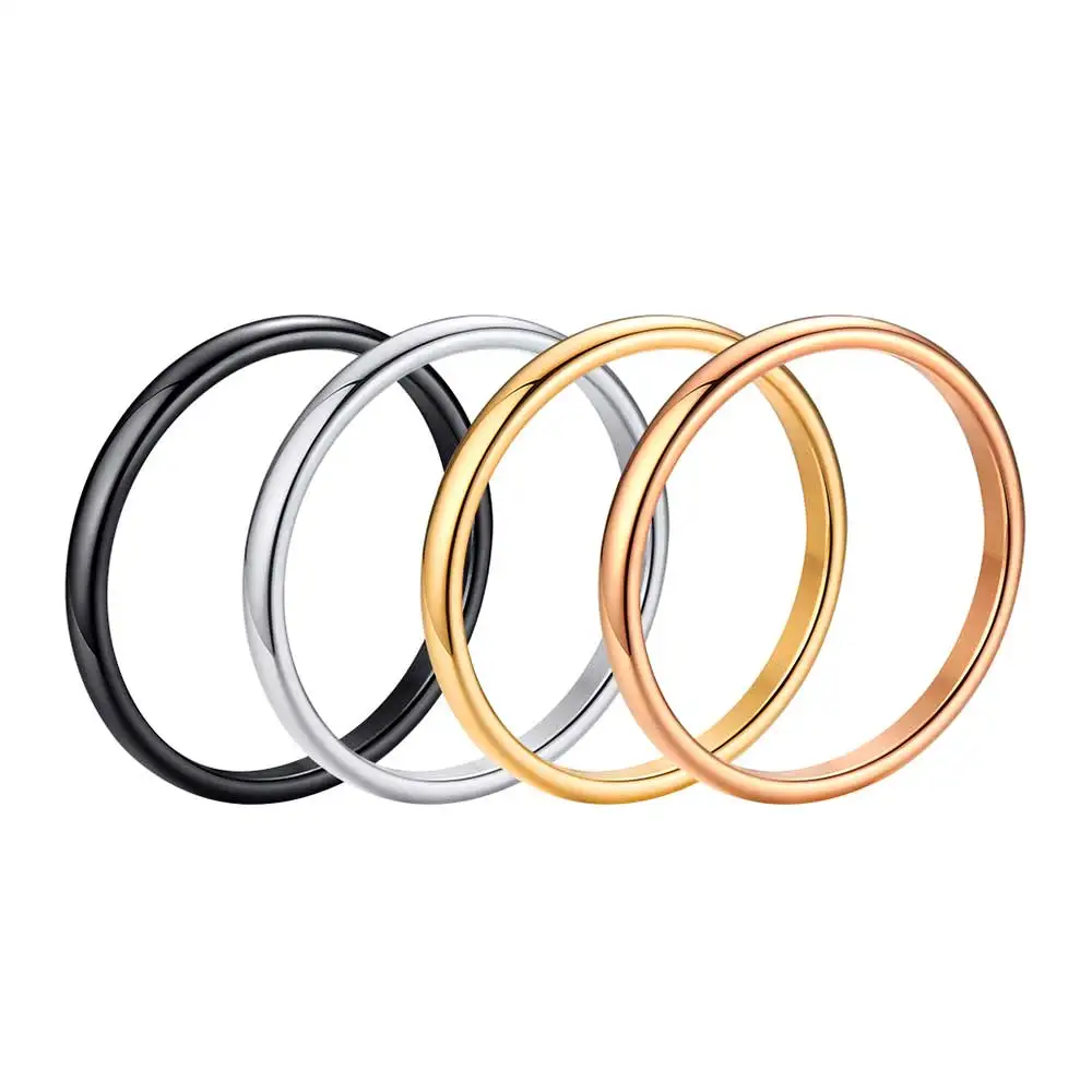2mm Small Mini Girl Women Rings Black Rose Gold Color Stainless Steel Simple Fashion Jewelry size 3-10 finger rings,fashion rings,fashion ring,stainless steel rings,metal rings