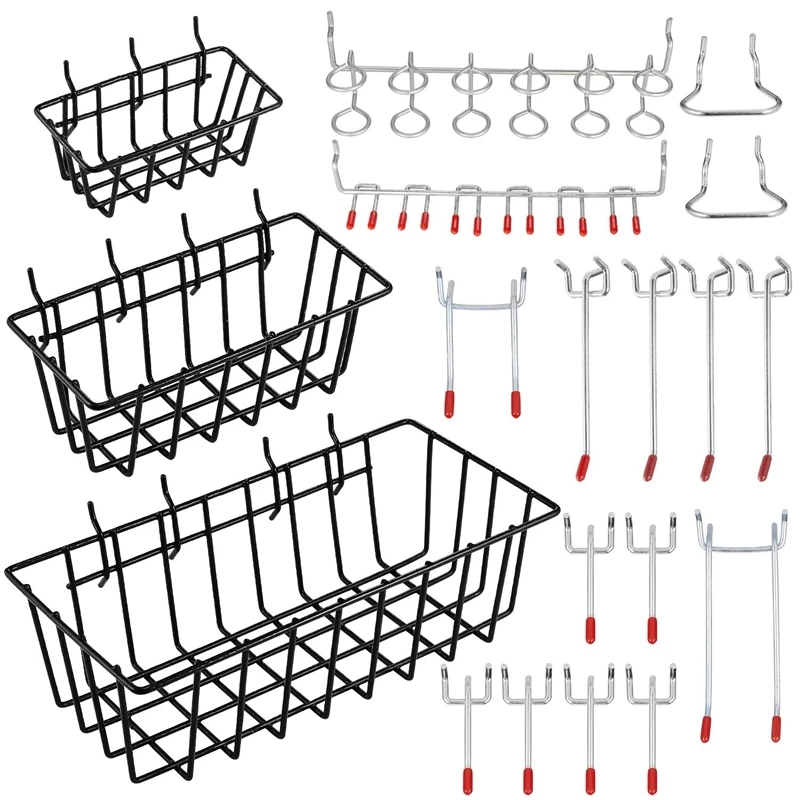 Practical Pegboard Hooks with Basket Assortment Home Storage System Peg Board Tool Hanger Set Garage Kitchen Workshop Orga | Дом и сад