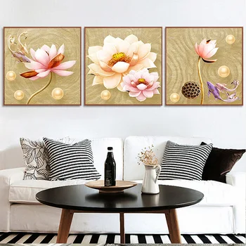 

New fashion 5D DIY Diamond Painting Cross Stitch Full Square 3 Pcs flower Embroidery Cross Stitch painting Home Decor 0403-12