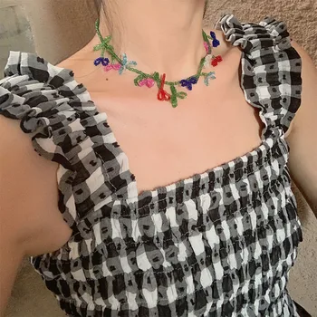 

AOMU Bohemian Handmade Rainbow Beads Choker Necklace Boho Candy Color Crystal Flower Necklace Women Fashion Jewelry Necklaces