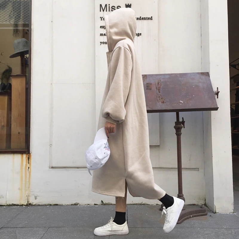 

2019 New Fashion Hoodies Womens Solid Color Loose Plus Velvet Hooded Pullovers Korean Women Casual Long Sleeve Hoodie Sweatshirt
