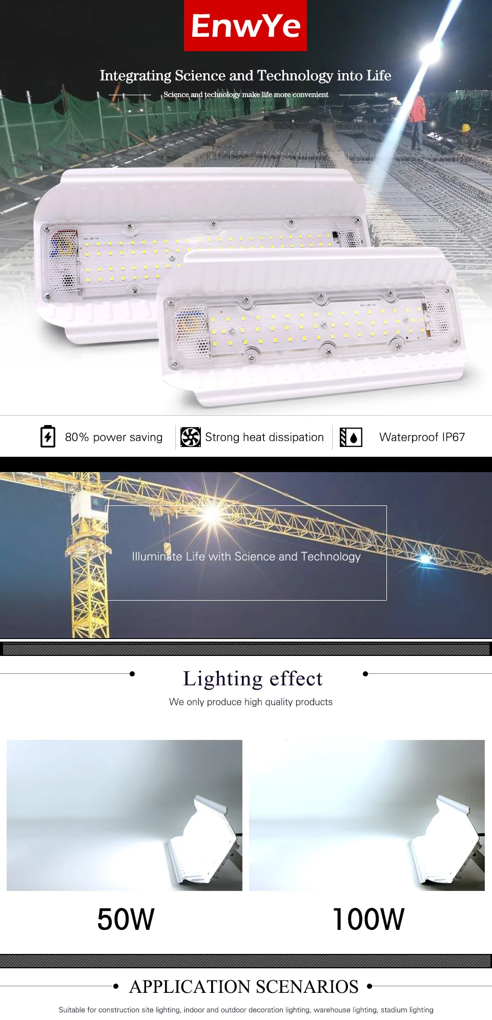 EnwYe светодиодный водонепроницаемый 50 Вт 100 Вт прожектор AC 220 В 240 в холодный белый Светодиодный йод Вольфрамовая лампа освещение строительной площадки