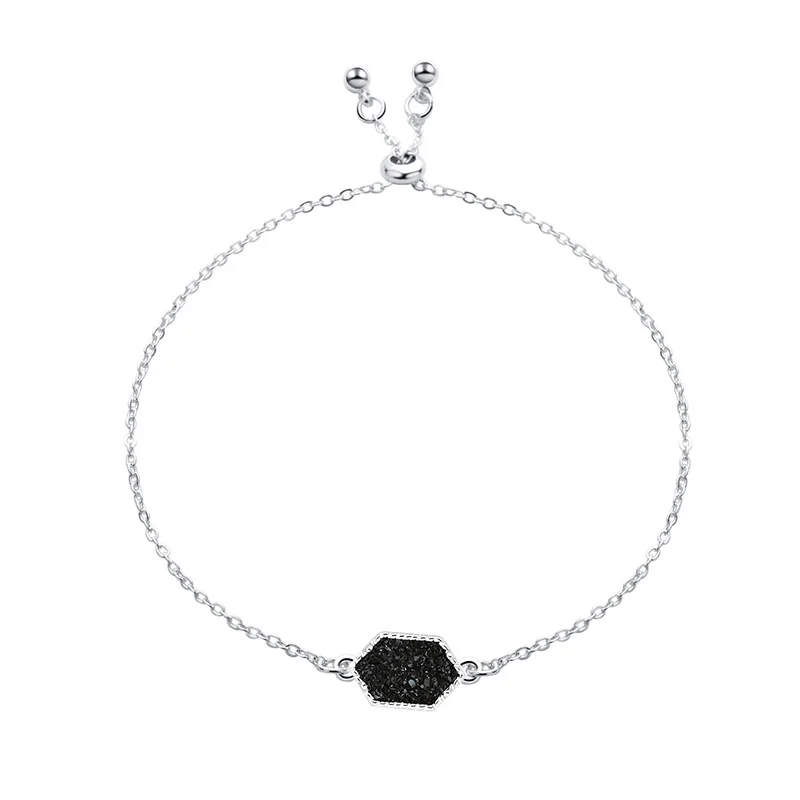 S Black 16 вариантов шестиугольник смолы Druzy браслет Drusy Синий белый мрамор камень Регулируемый веревочный шнур любовник Браслет Дружбы бижутерия - Окраска металла: S Black
