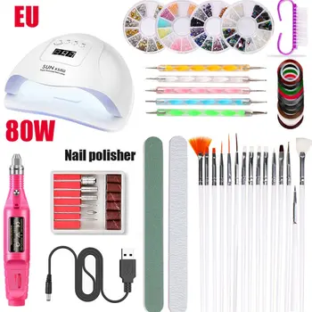 

Nail Set UV LED Lamp Dryer With Nail art pen Polish Kit Soak Off Manicure Tools Set electric Nail drill For Nail Tools
