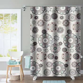 

Home Fabric Shower Curtain with 12 Hooks Waterproof and Bottom's Weighted
