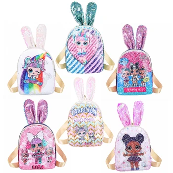 

LOL Surprise Dolls Sequins Backpack Rabbit ears School Bag for Girls L.O.L Student Double-sided Large Capacity Schoobag