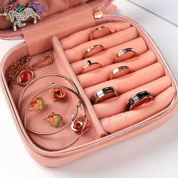 

DishyKooker Simple PU Cherry Leather Jewelry Box Creative Portable Earrings Rings Jewelry Receiving Case