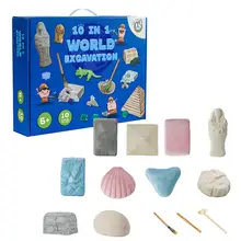 Jouets éducatifs de bricolage, Kit de pelle scientifique creuser 10 artefacts uniques, jouet comprenant des pierres précieuses, des coquillages, des squelettes de dinosaures, un Arc 