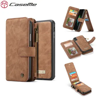 

Case X 8 7 6 Plus SE 5 5S Handmade PU Leather Magnetic Flip Detachable Card Holder Zipper Wallet For iPhone Cover Case