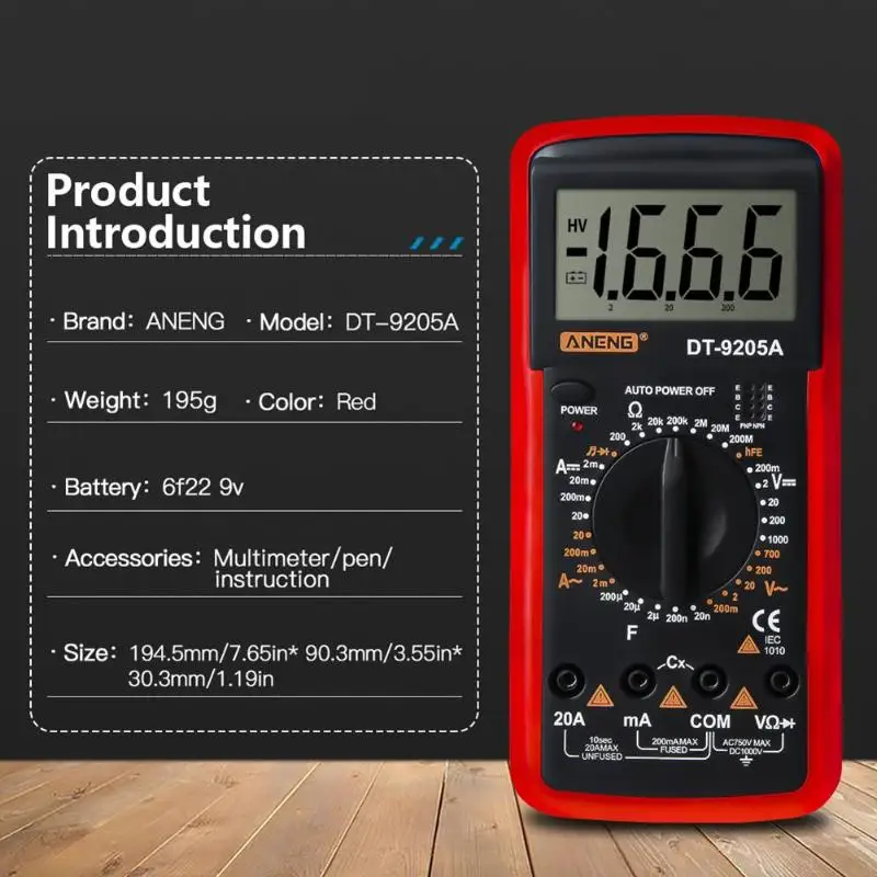 ANENG DT-9205A Цифровой вольтметр измеритель напряжения тока тестер сопротивления