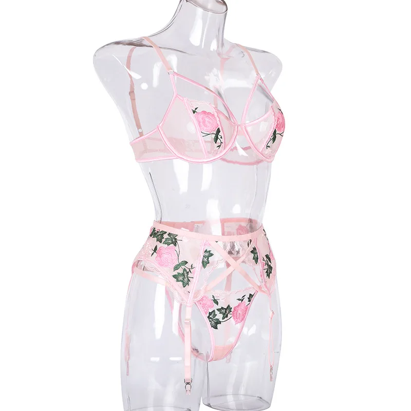 womens lingerie sets Yimunancy Floral Embrodiery Lace Lingerie 3 Piece Set Sexy Underwear Women Bra and Panties Sets Bra Lingeries Feminina plus size bra and panty sets
