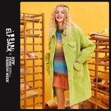 ELFSACK, зеленый, однотонный однобортный Тренч для женщин,, Осень-зима, специальный карман, рукав Бишоп, Офисная Женская верхняя одежда