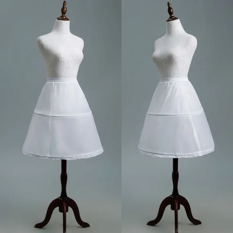 

Kids Flower Girls 2 Hoop Single Layer A-Line Crinoline Drawstring Elastic Waist Petticoat for Wedding Dress Underskirt Half Slip