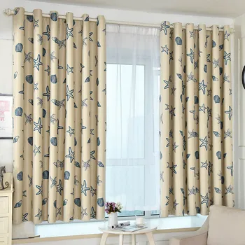 

Modern Simple Blue Conch and Starfish Printing Shade Cloth Curtains Children Room Balcony Bedroom Decor Finished Short Curtains