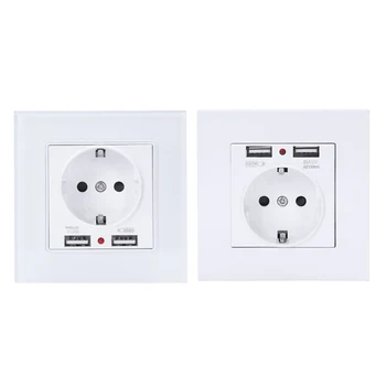 

Panel Wall Power Socket Grounded 16A Eu Standard Electrical Outlet With 2100Ma Dual Usb Charger Port For Mobile
