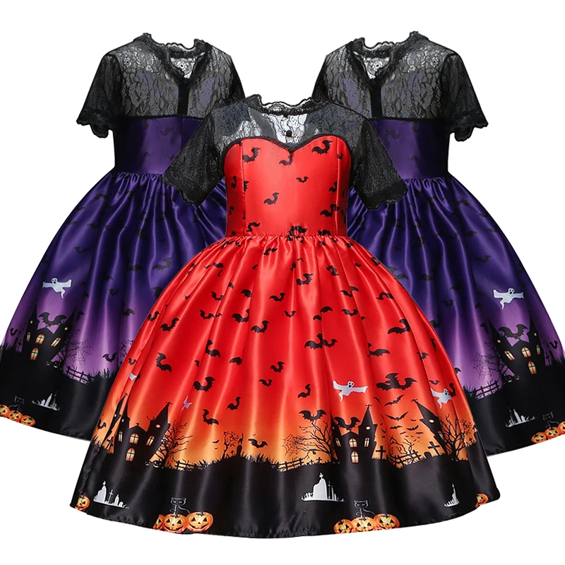 

Girls Witch Costume Halloween Party Clothing Witch Pattern Princess Christmas Baby Girl Clothes Kids Dresses for Girls Dress up